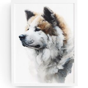 Watercolor Akita Dog Portrait Wall Art Print, Unframed - Majestic Canine Charm